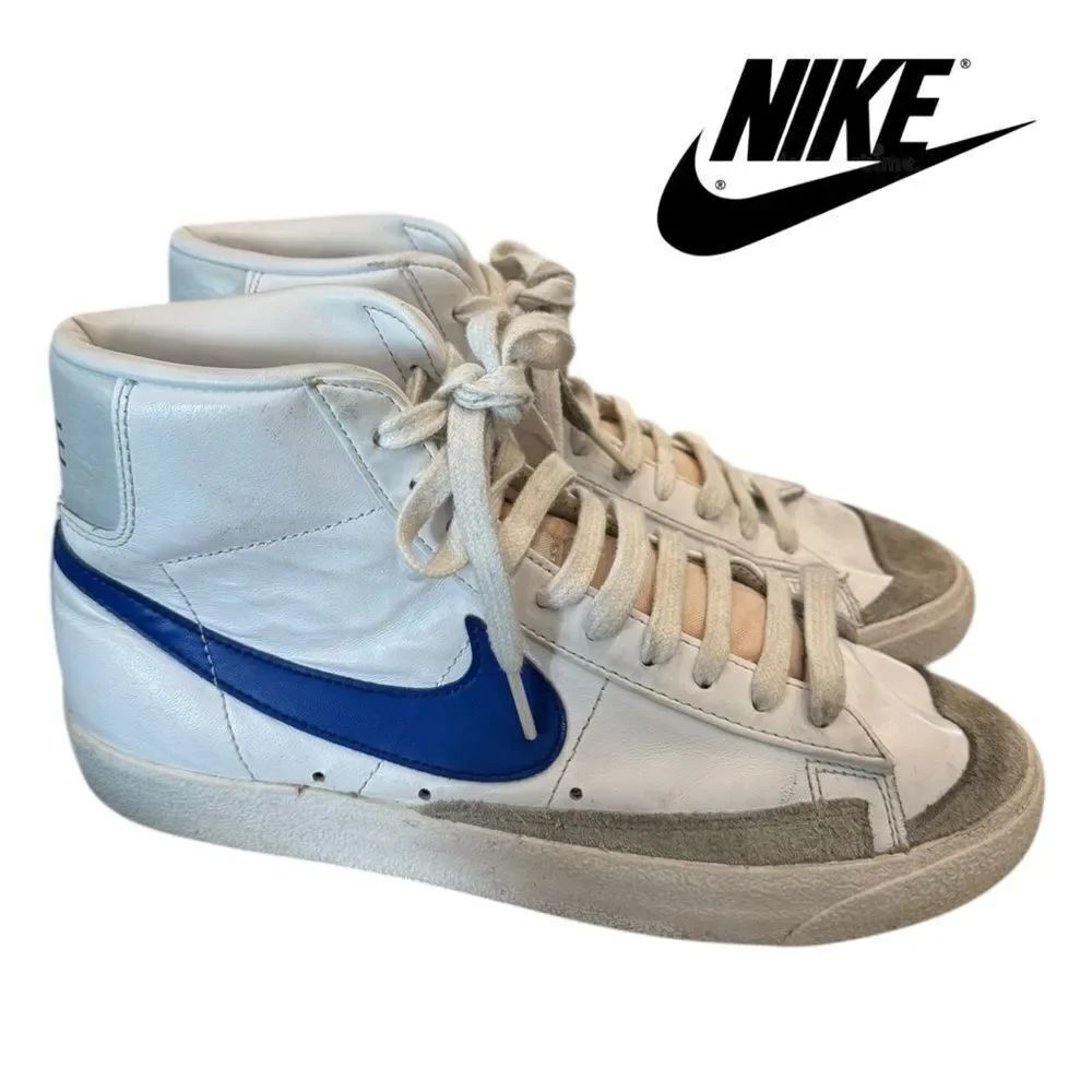 Nike Blazer Mid '77 Vintage Men's White Blue BQ6806-1 Leather Shoes Sneakers 7.5